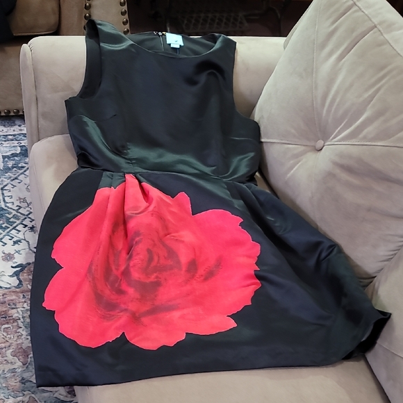 CeCe Dresses & Skirts - CeCe Black Mini Dress with Red Floral Design